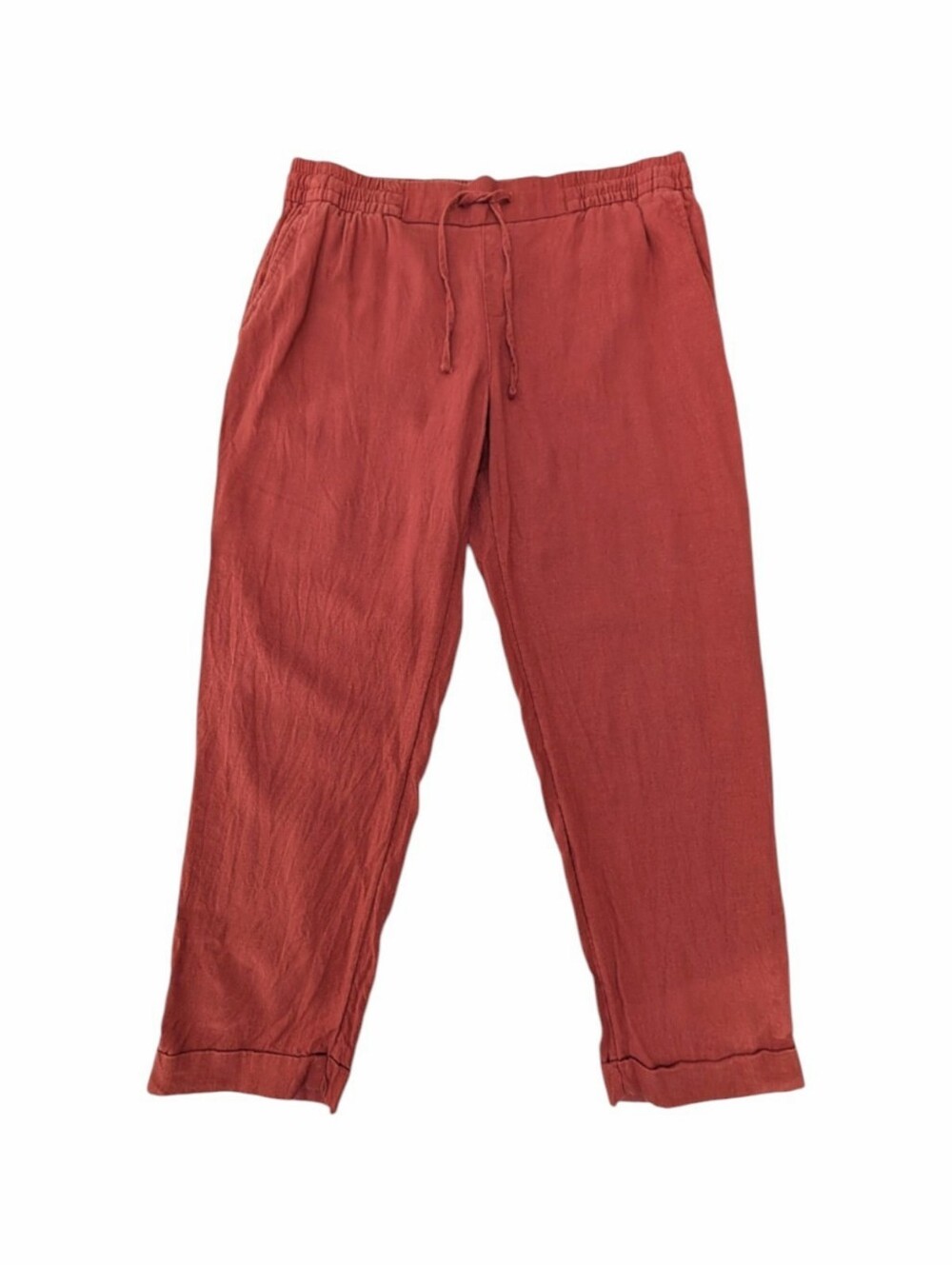 Old Navy Women's Linen Blend Crop Straight Pants Size M Brick Red Pockets Summer